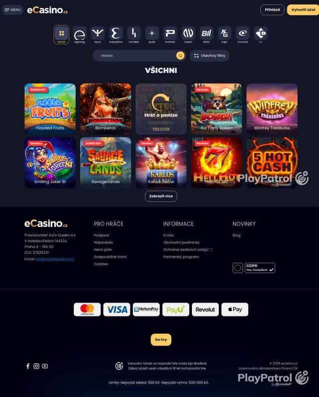 Homepage capture of eCasino recorded during the scan