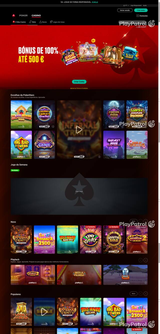 Capture of the front page of pokerstars.pt (pokerstars.pt) on 24 October 2026
