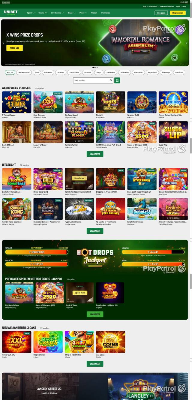Capture of the front page of Unibet (unibet.nl) on 25 October 2026