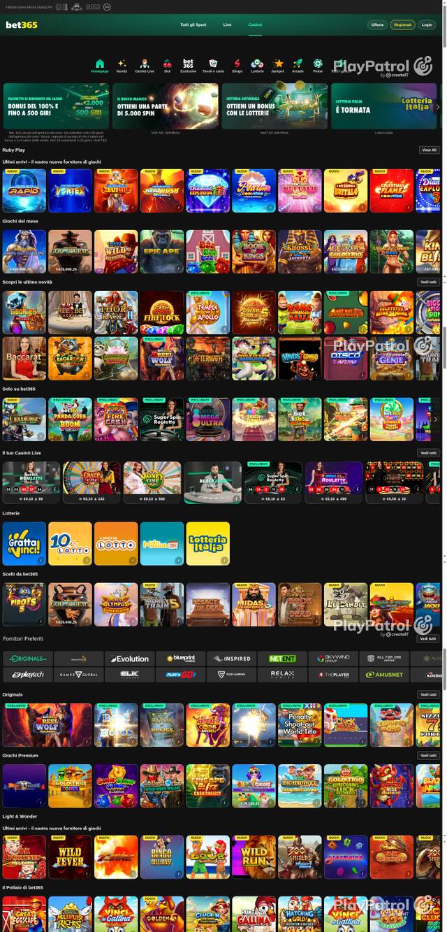 Capture of the front page of bet365 (casino.bet365.it) on 12 October 2026