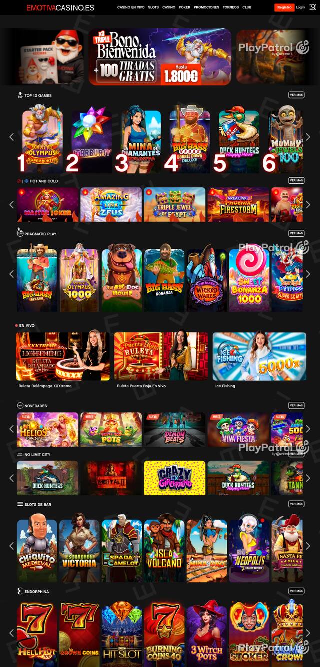 Capture of the front page of Emotiva Casino (emotivacasino.es) on 16 October 2026