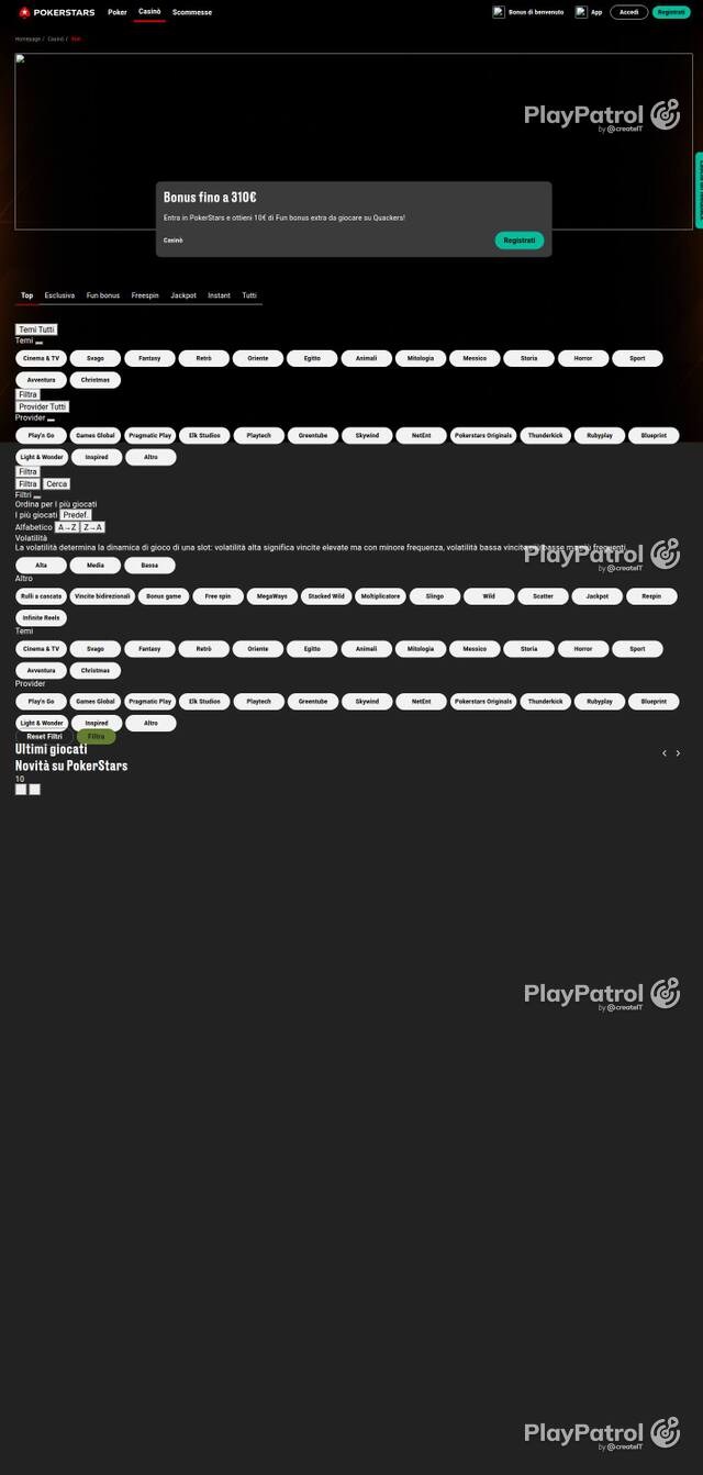 Homepage capture of PokerStars recorded during the scan