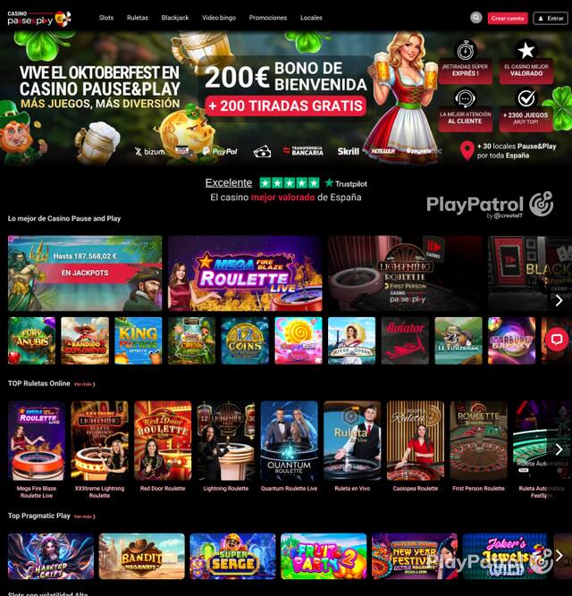 Homepage capture of Casino Pause and Play recorded during the scan