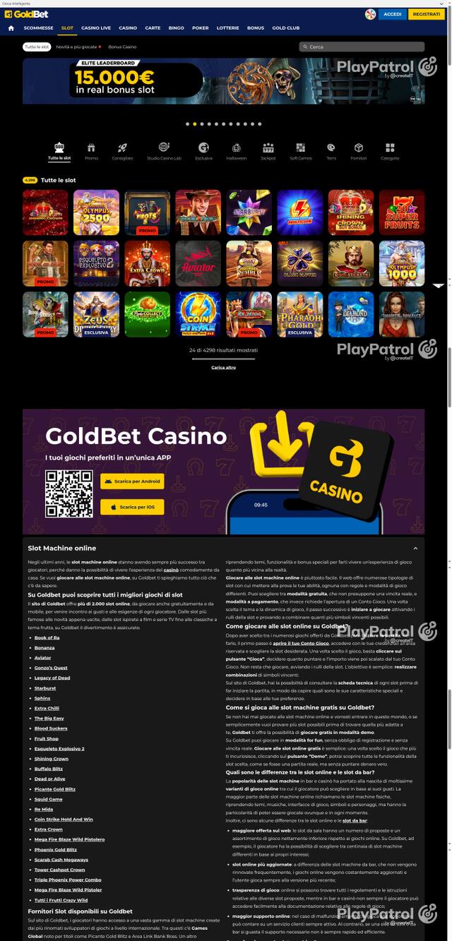 Capture of the front page of Goldbet (goldbet.it) on 27 October 2026