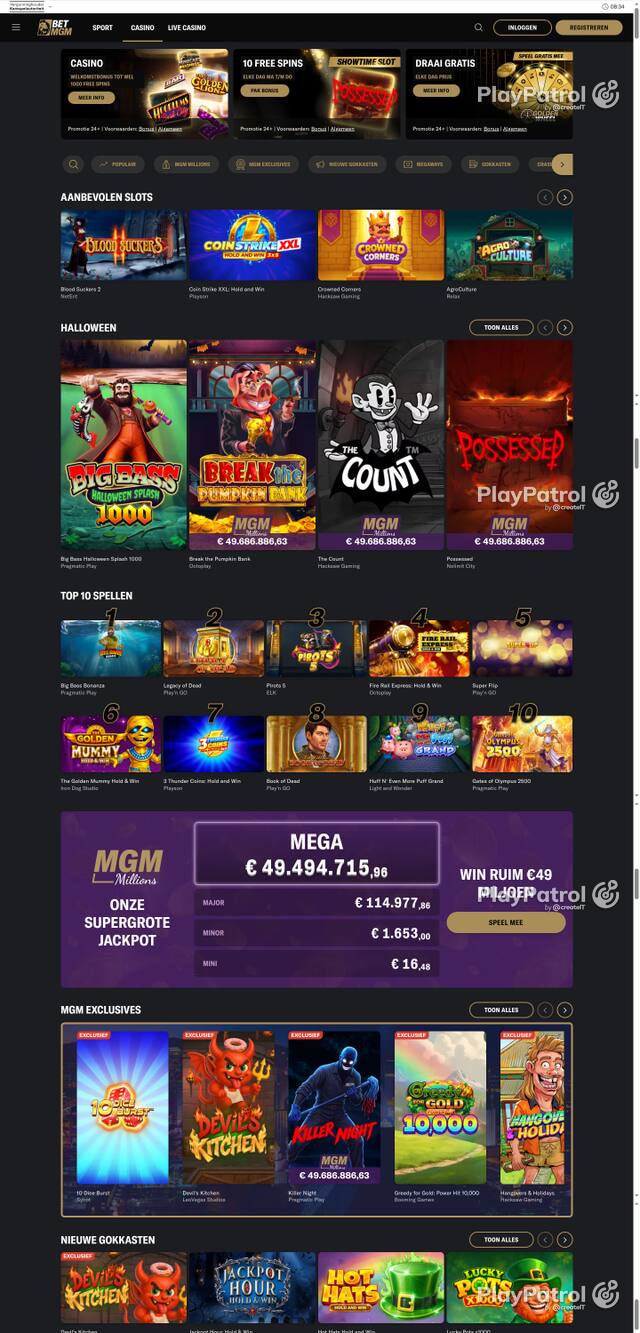Capture of the front page of BetMGM (betmgm.nl) on 26 October 2026