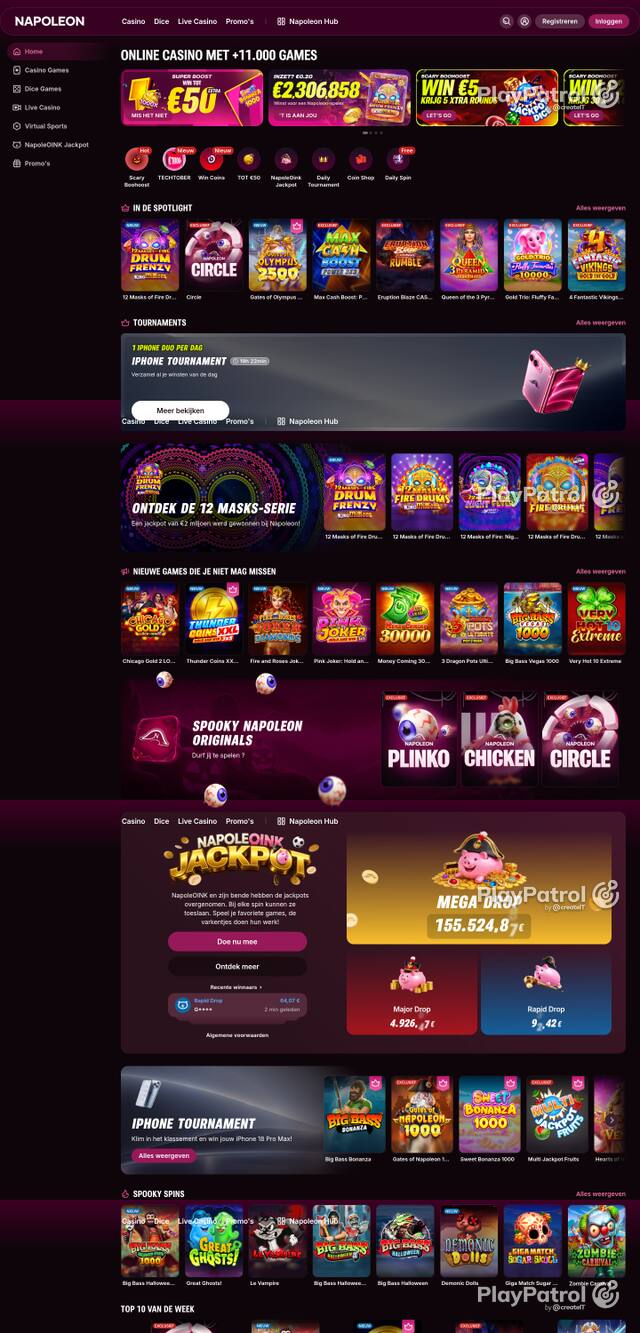 Front page of napoleoncasino.be as captured on 27 October 2026