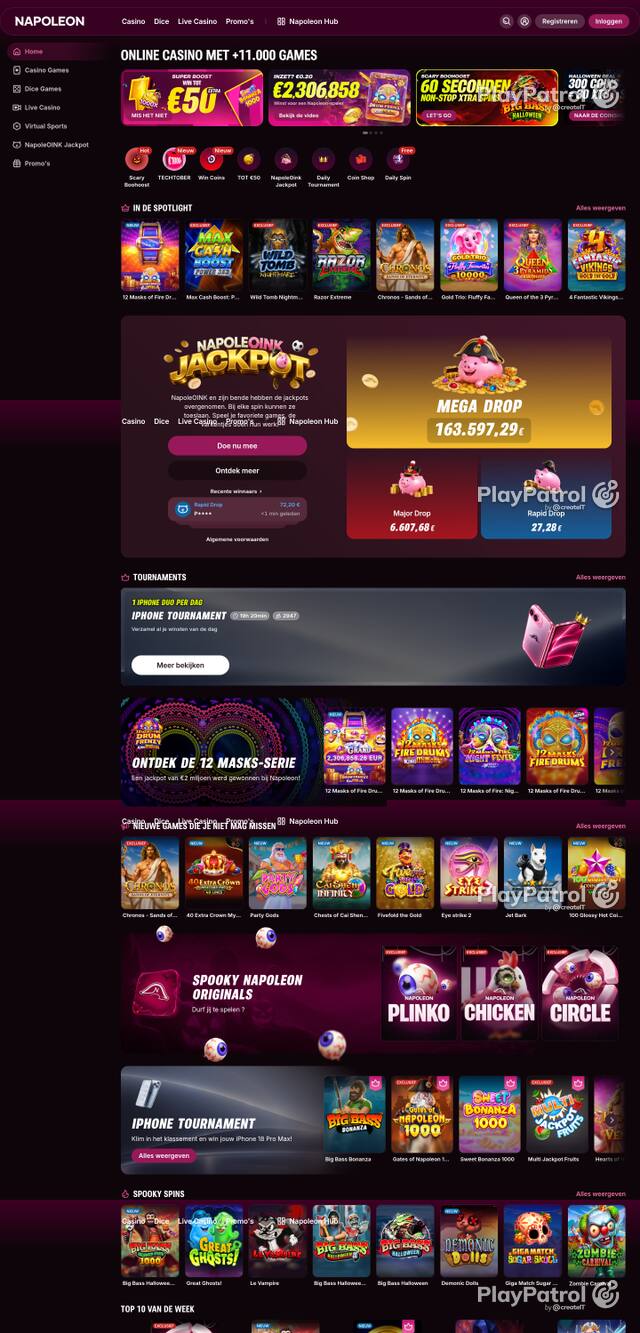 Front page of napoleoncasino.be as captured on 29 October 2026