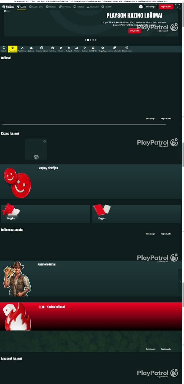Front page of optibet.lt as captured on 29 October 2026