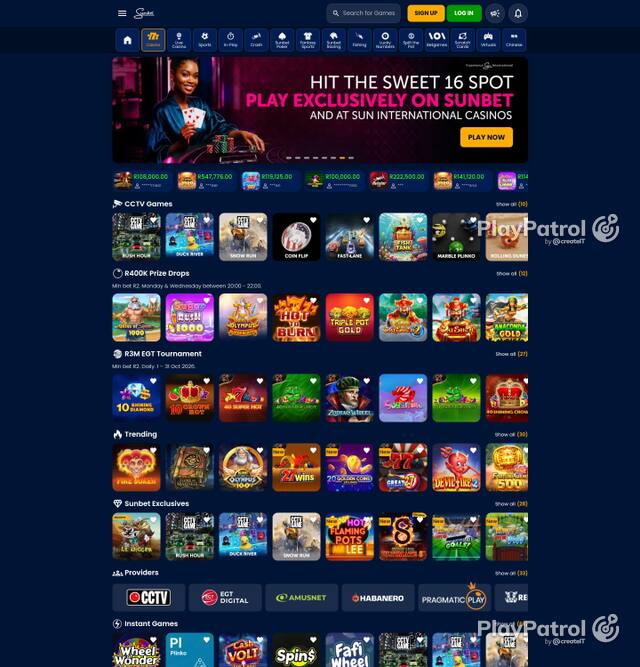 Capture of the front page of sunbet.co.za (sunbet.co.za) on 5 October 2026