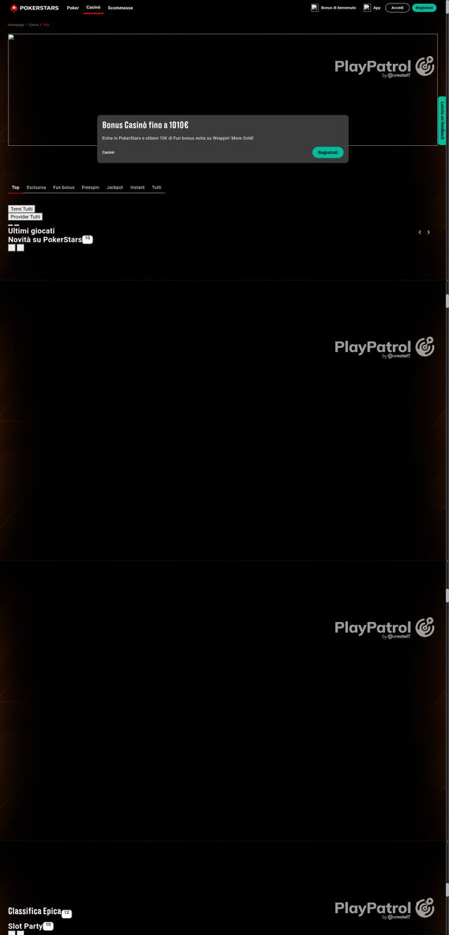 Capture of the front page of PokerStars (pokerstars.it) on 11 October 2026