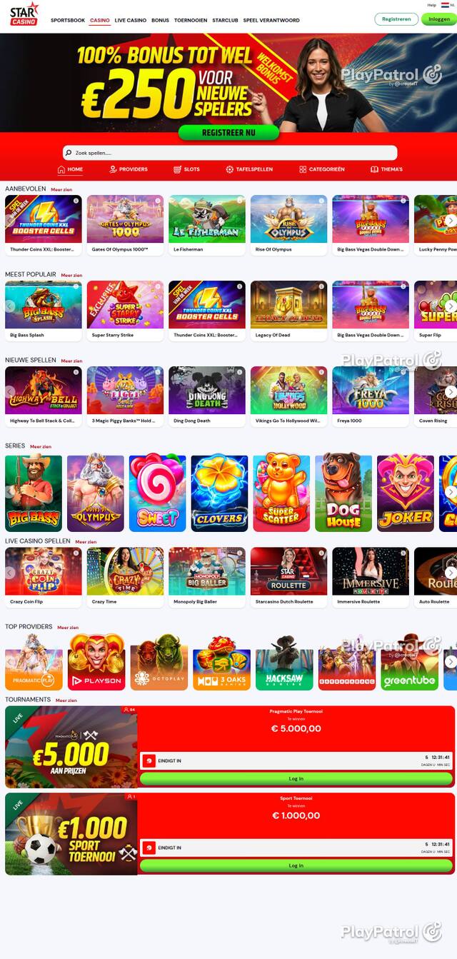 Homepage capture of Starcasino recorded during the scan