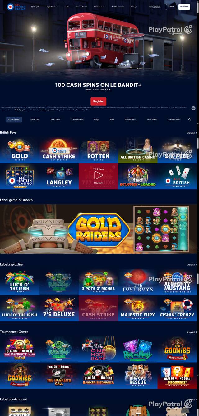 Capture of the front page of All British Casino (allbritishcasino.com) on 22 October 2026
