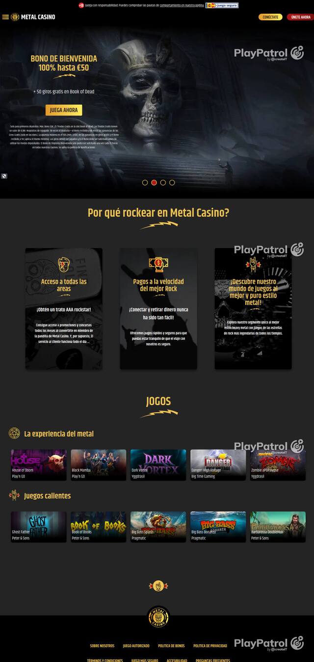 Homepage capture of Metal Casino recorded during the scan