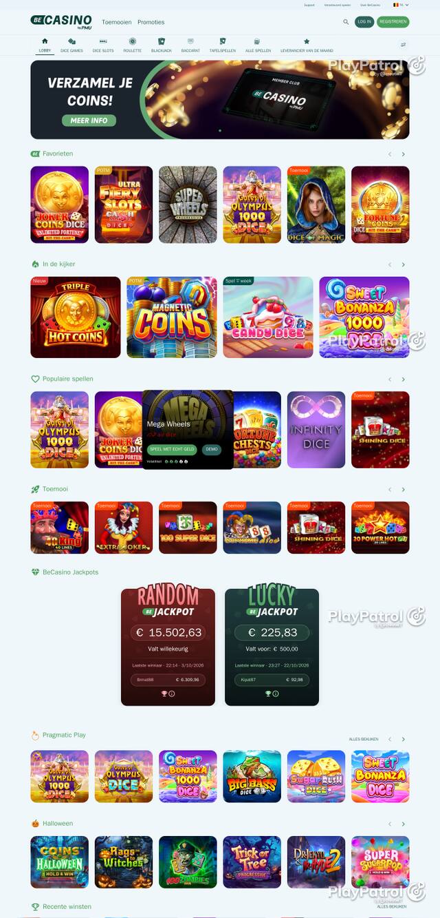 Capture of the front page of becasino.be (becasino.be) on 22 October 2026