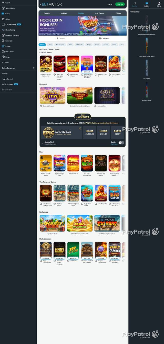 Capture of BetVictor Casino recorded during the scan