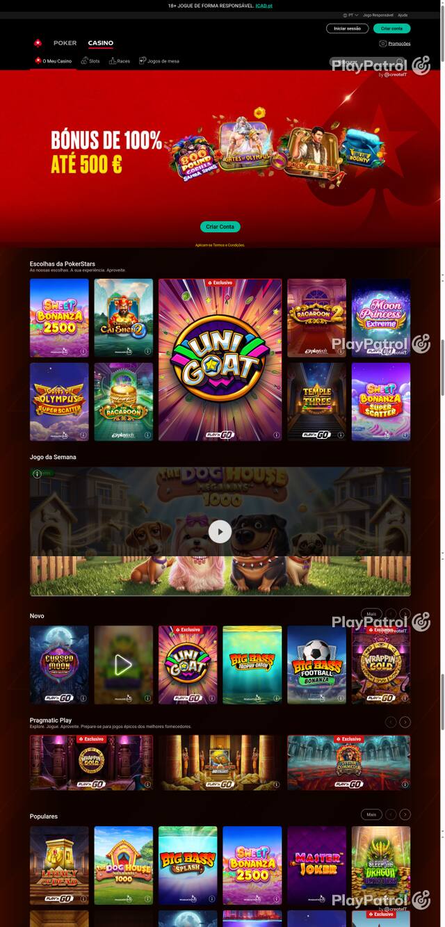 Capture of the front page of pokerstars.pt (pokerstars.pt) on 17 October 2026