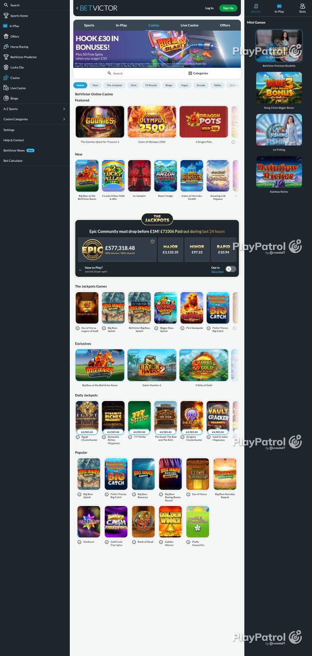 Capture of the front page of BetVictor Casino (betvictor.com) on 4 October 2026