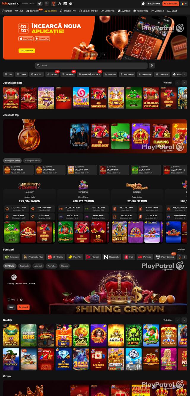 Capture of the front page of Totogaming (totogaming.ro) on 12 October 2026
