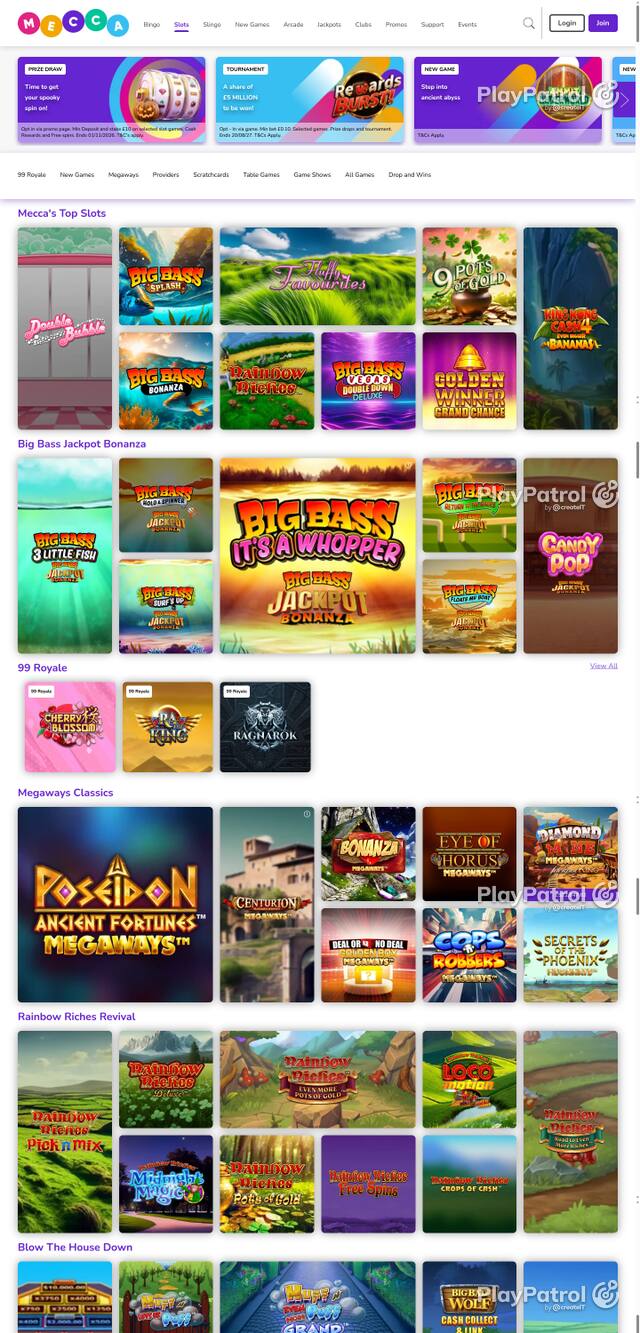 Capture of the front page of Mecca Bingo (meccabingo.com) on 30 October 2026