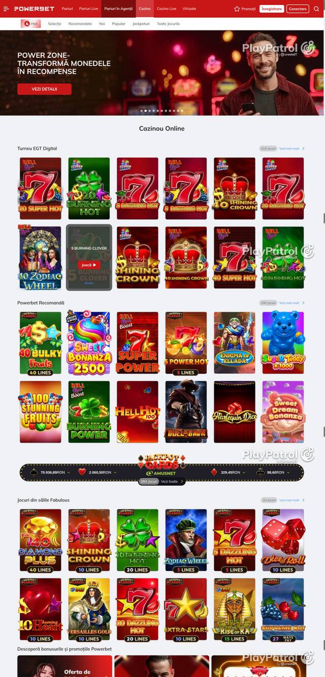Capture of the front page of PowerBet (online.powerbet.ro) on 10 October 2026