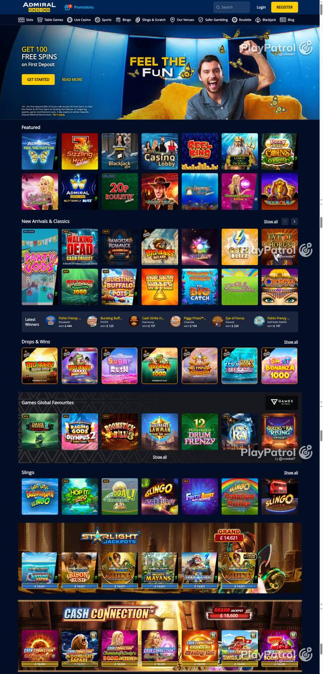 Capture of the front page of Admiral Casino (admiralcasino.co.uk) on 20 October 2026