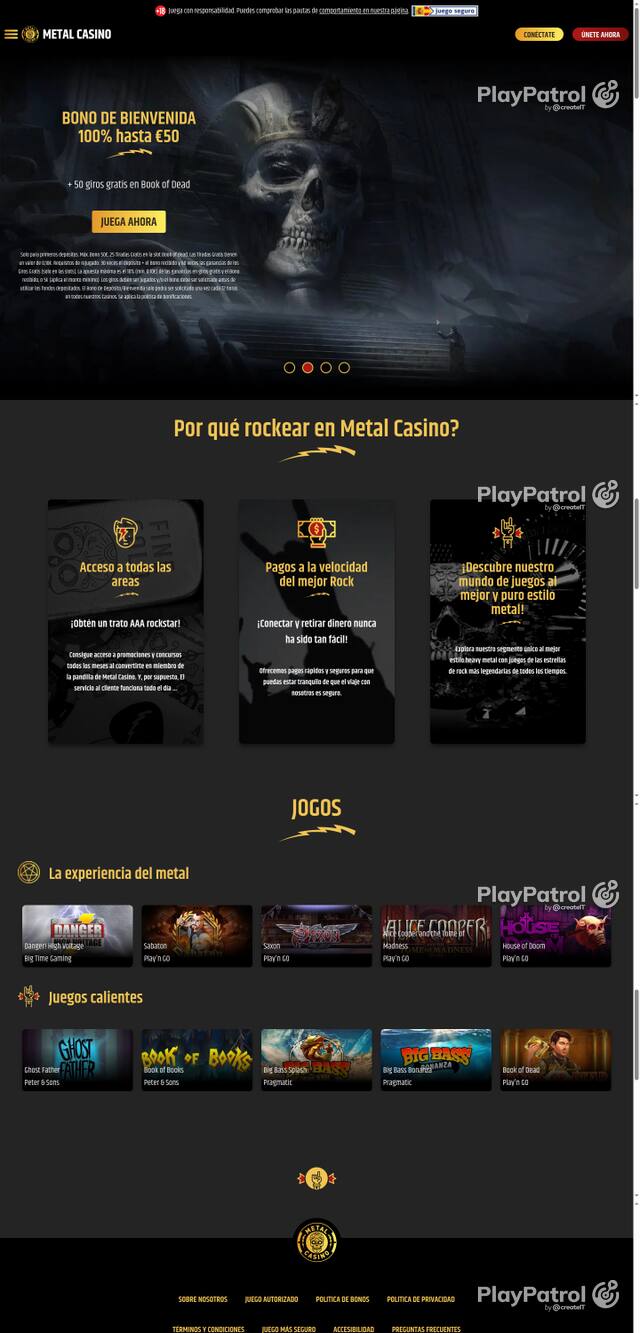 Capture of the front page of Metal Casino (metalcasino.es) on 26 October 2026