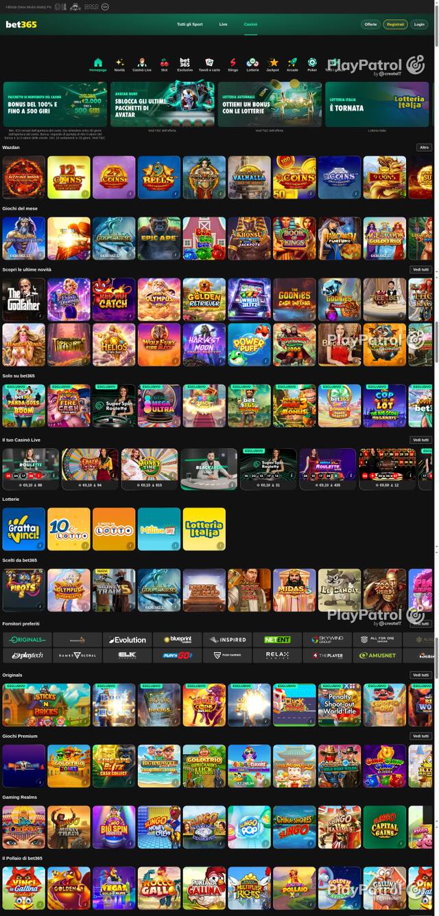 Capture of the front page of bet365 (casino.bet365.it) on 16 October 2026