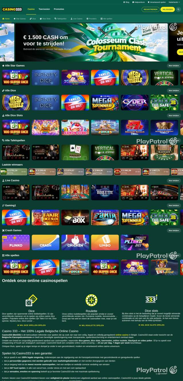 Capture of the front page of casino333.be (casino333.be) on 30 October 2026