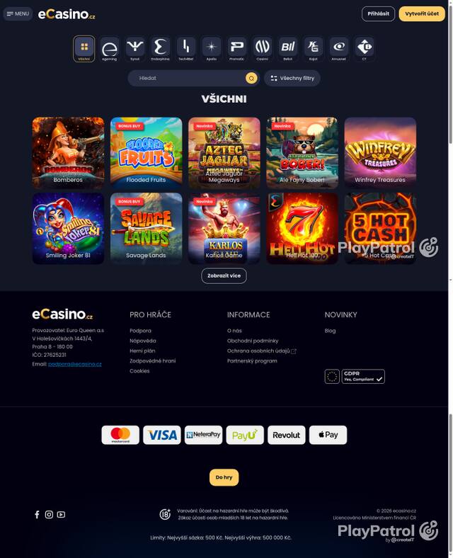 Capture of the front page of eCasino (ecasino.cz) on 24 October 2026