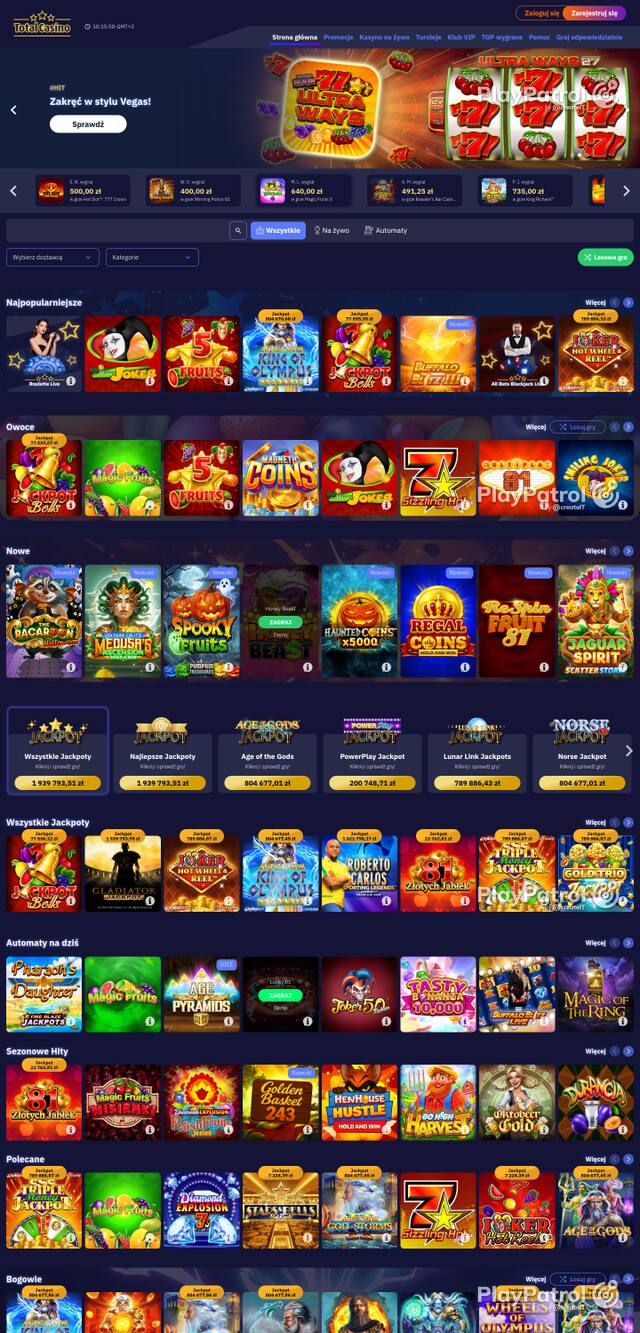 Capture of the front page of totalcasino.pl (totalcasino.pl) on 15 October 2026