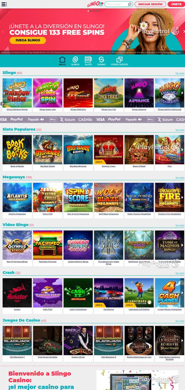 Homepage capture of Slingo Casino recorded during the scan