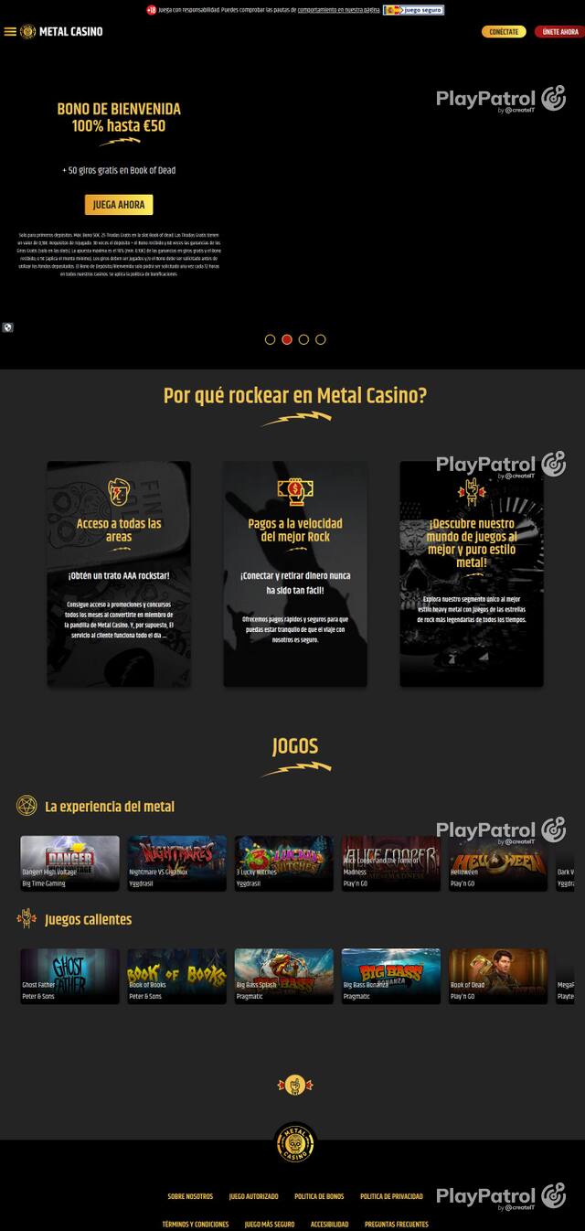 Capture of the front page of Metal Casino (metalcasino.es) on 4 October 2026