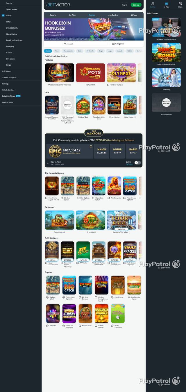 Homepage capture of BetVictor Casino recorded during the scan
