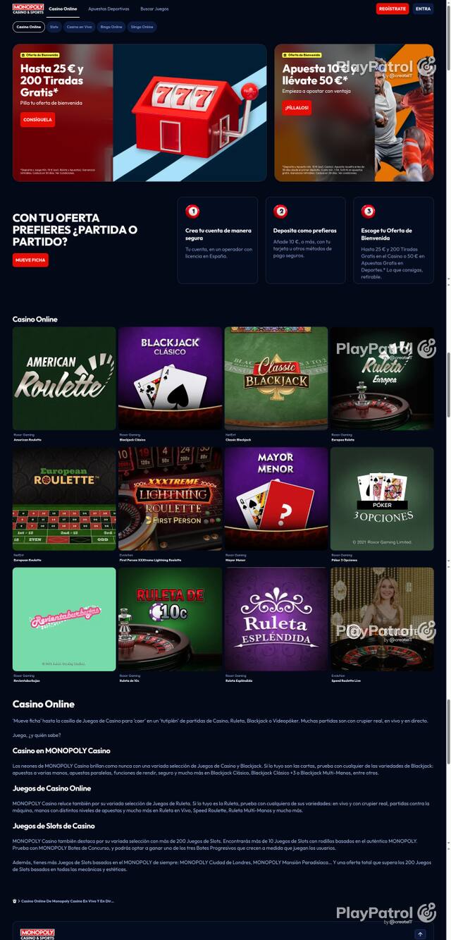 Capture of the front page of Monopoly Casino (monopolycasino.es) on 30 October 2026