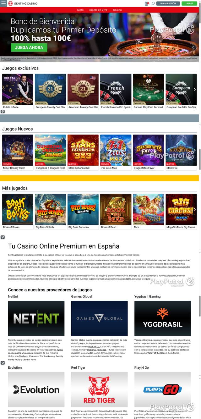 Capture of the front page of Genting Casino (gentingcasino.es) on 13 October 2026