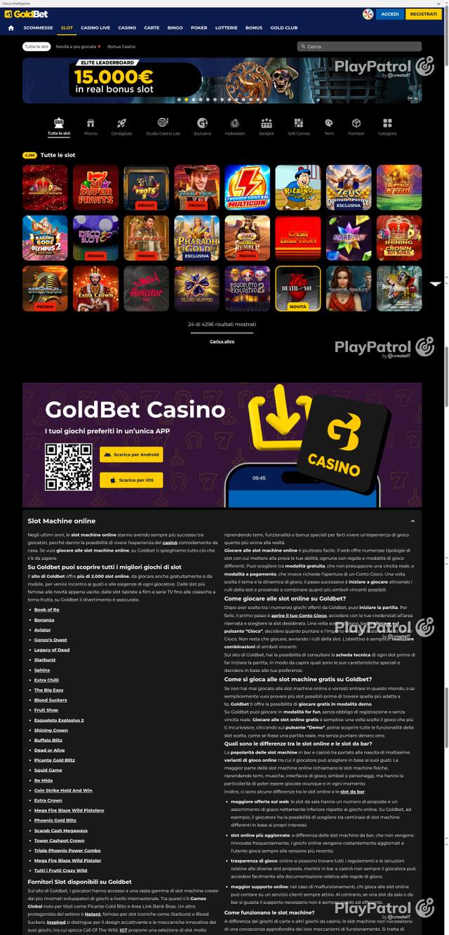Capture of the front page of Goldbet (goldbet.it) on 26 October 2026