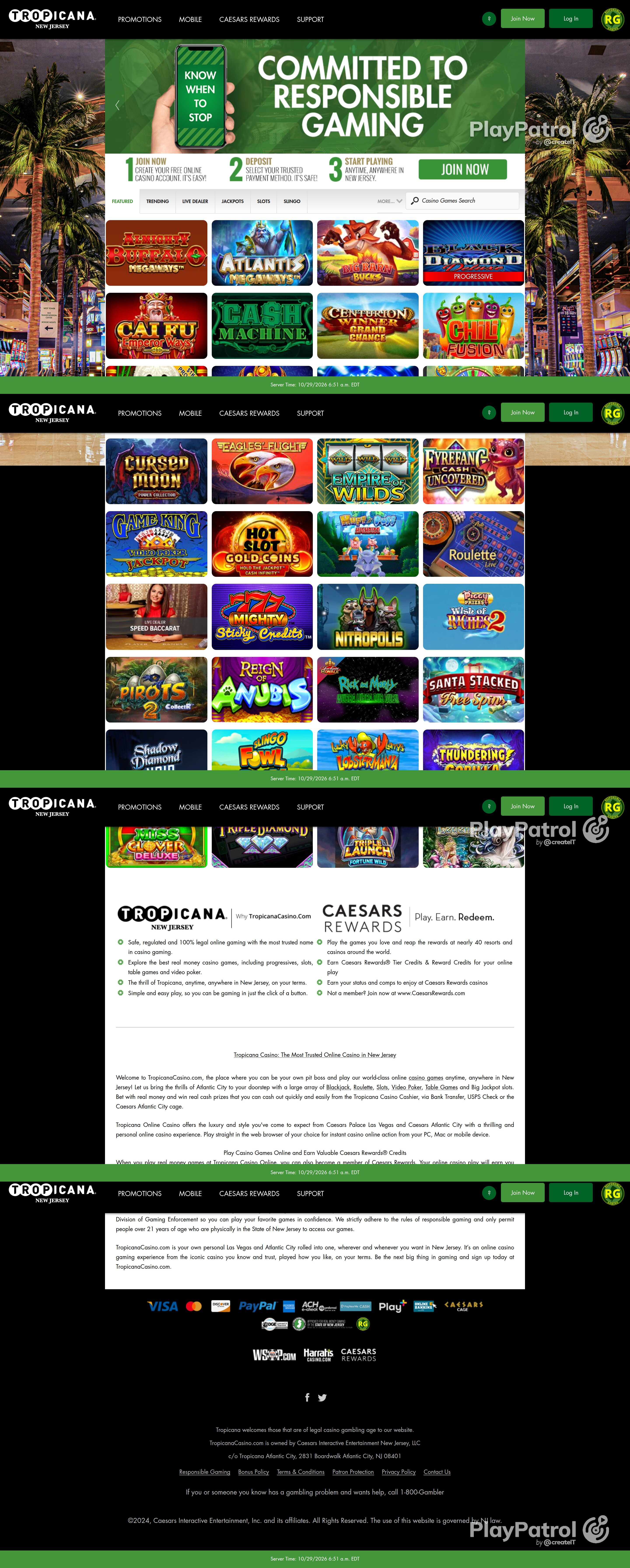 Full capture of tropicanacasino.com recorded during the scan