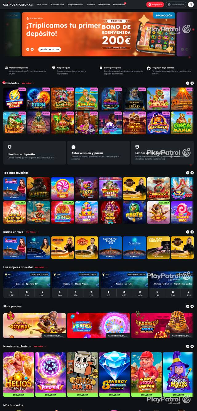 Capture of the front page of Casino Barcelona (casinobarcelona.es) on 13 October 2026