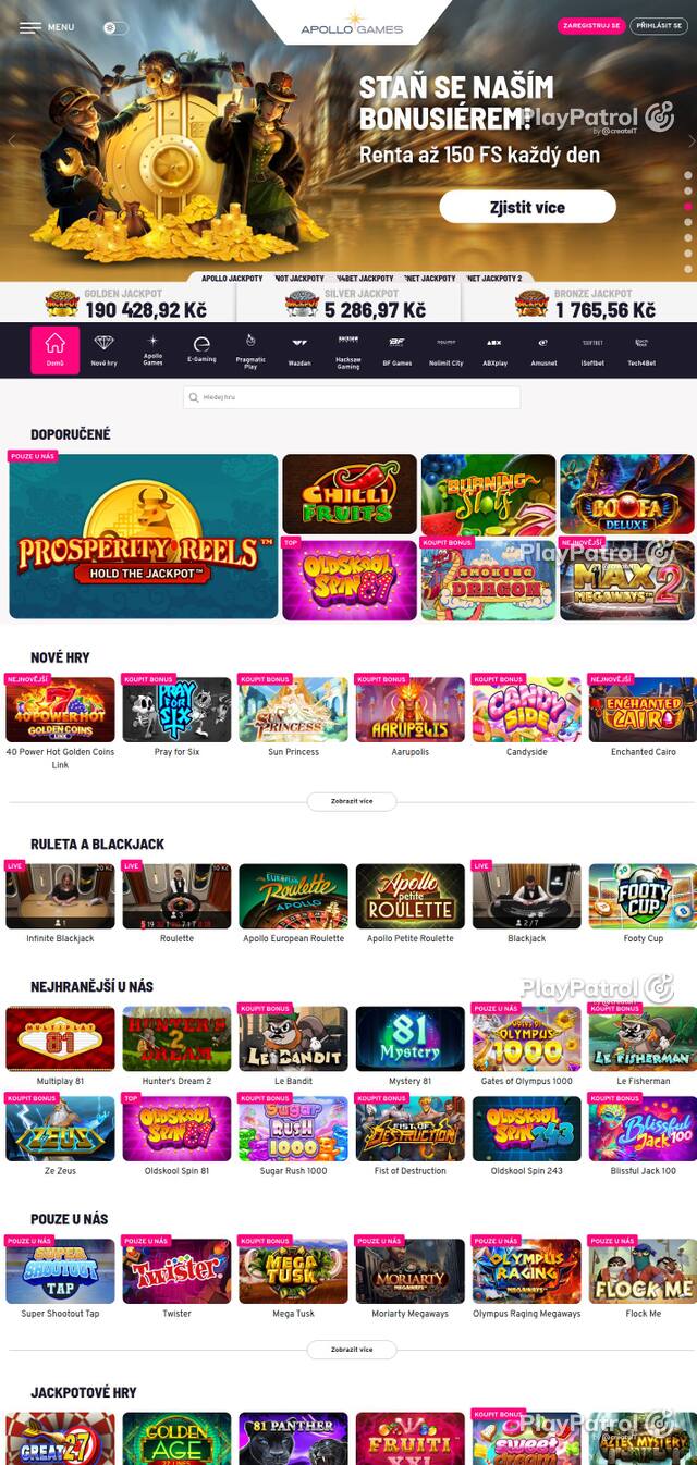 Homepage capture of Apollo Games recorded during the scan