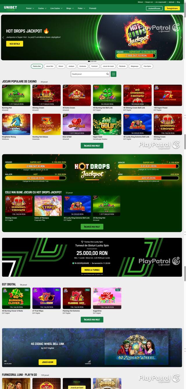 Capture of the front page of Unibet (unibet.ro) on 14 October 2026