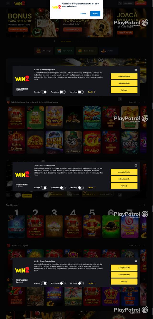 Capture of the front page of Win2 (win2.ro) on 10 October 2026