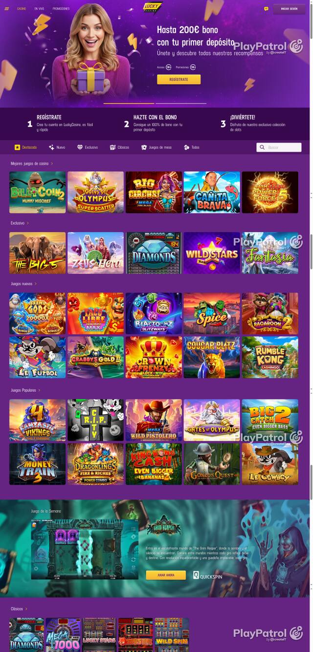 Capture of the front page of Lucky Casino (luckycasino.es) on 27 October 2026