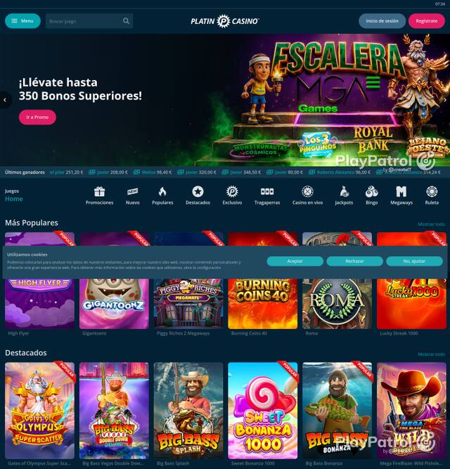 Homepage capture of Platin Casino recorded during the scan