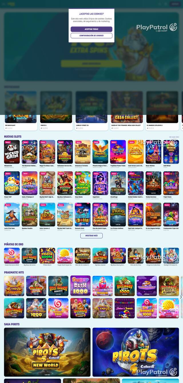 Capture of the front page of Piñata Casino (pinatacasino.es) on 15 October 2026