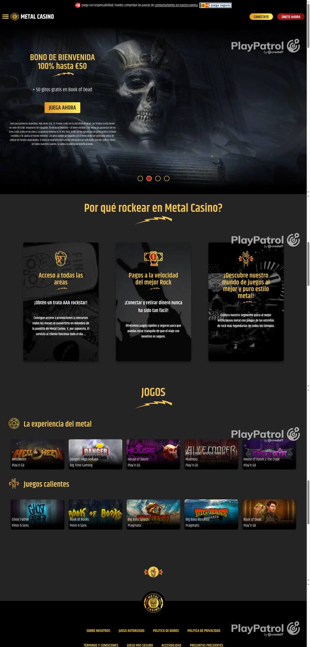 Capture of the front page of Metal Casino (metalcasino.es) on 24 October 2026