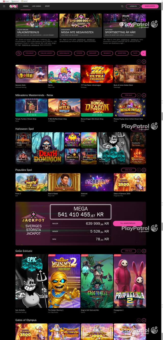 Capture of the front page of gogocasino.com (gogocasino.com) on 19 October 2026