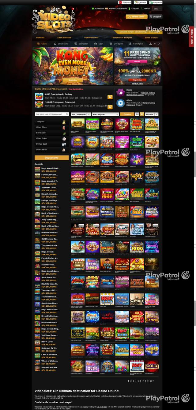 Capture of the front page of videoslots.com (videoslots.com) on 30 October 2026