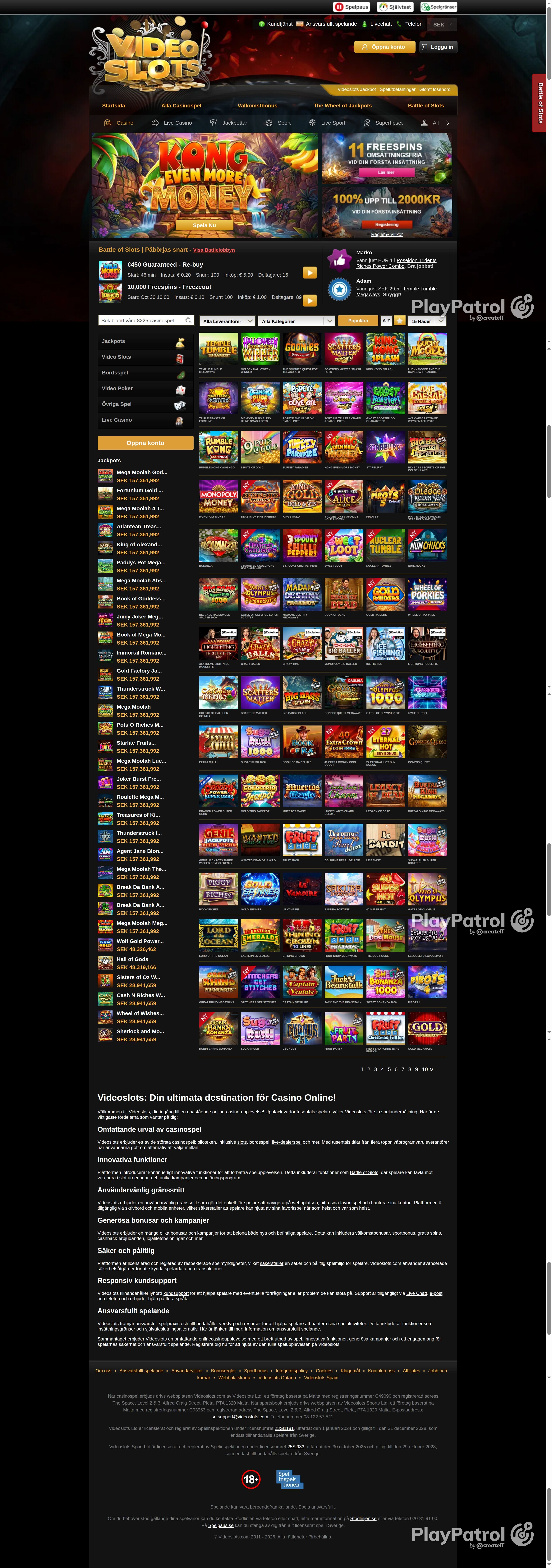 Full capture of videoslots.com recorded during the scan