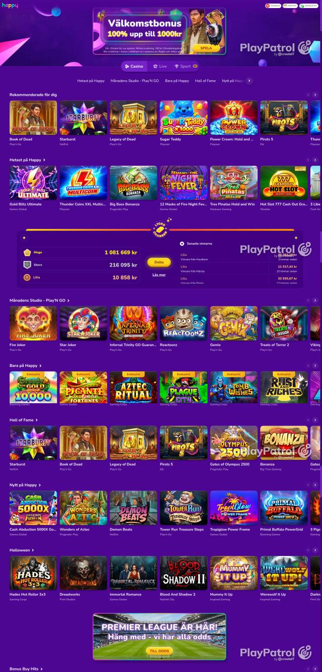 Capture of the front page of happycasino.se (happycasino.se) on 19 October 2026
