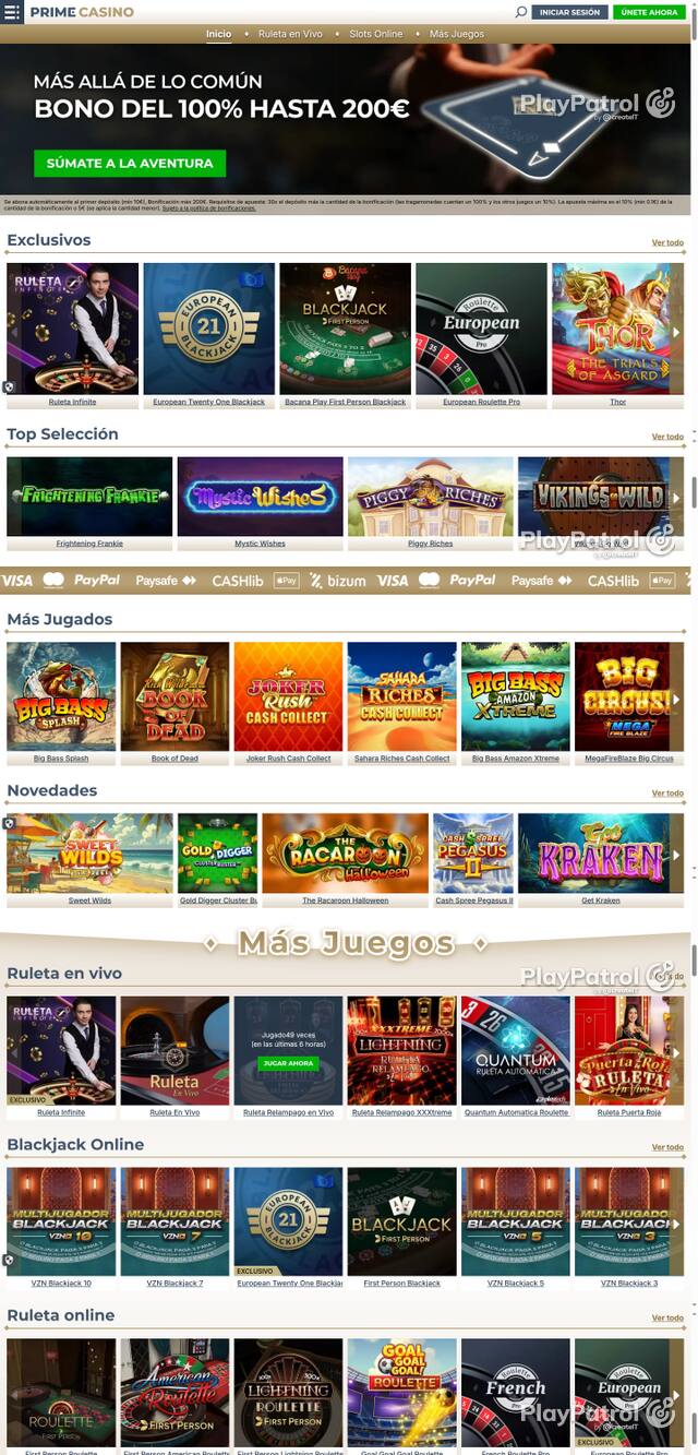 Capture of the front page of Prime Casino (primecasino.es) on 11 October 2026